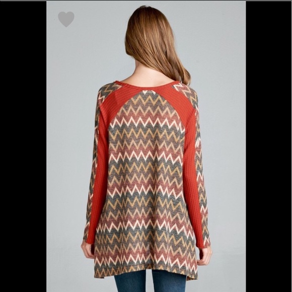 NWT Orange Chevron Waffle Knit Top - Picture 4 of 8